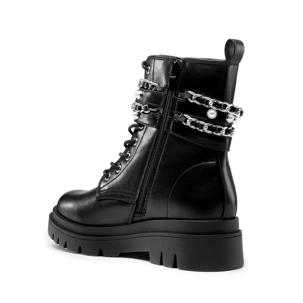 Chains Pearl Chunky Lug Sole Boots - BLACK - 4